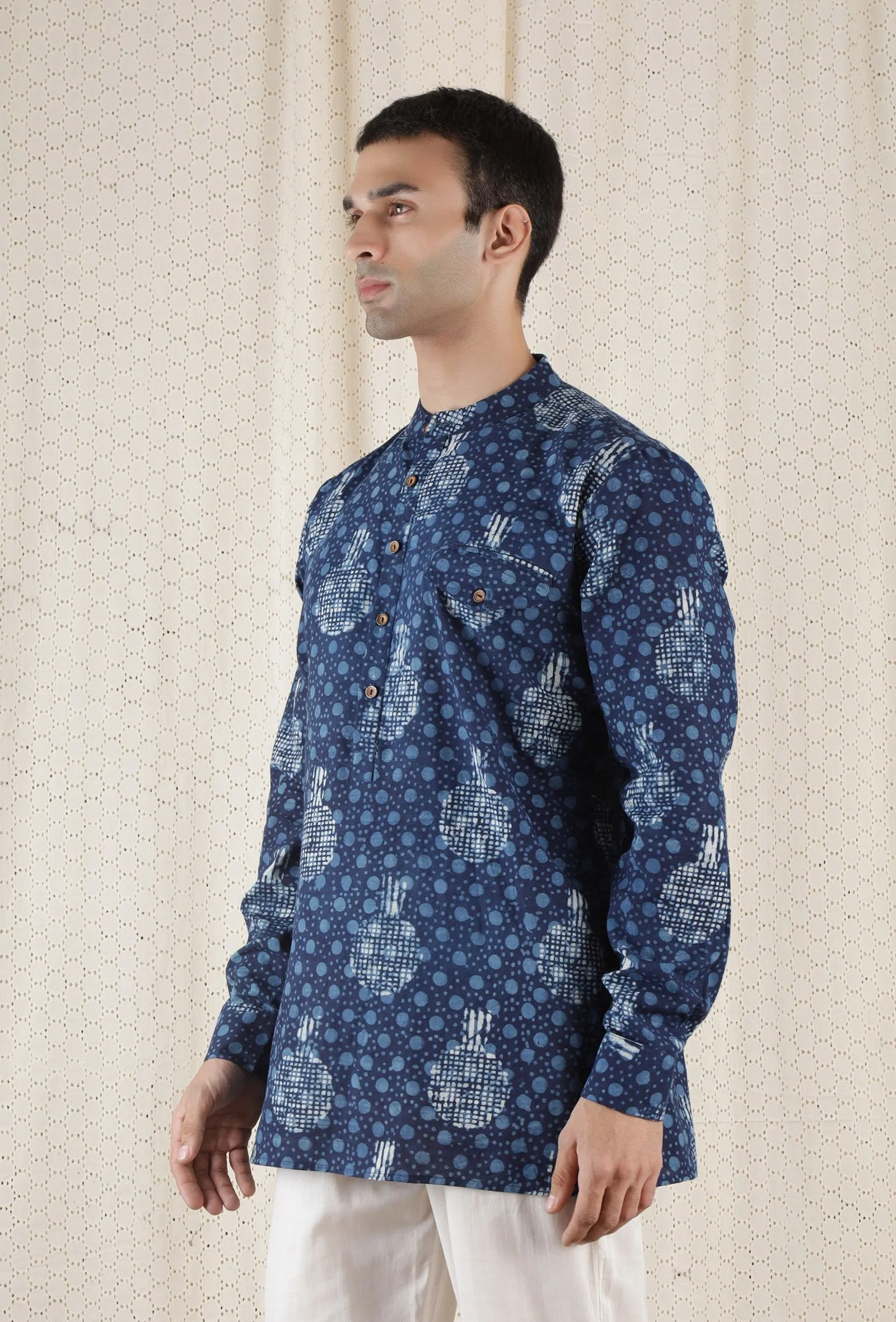 Jainil Cotton Indigo Short Kurta