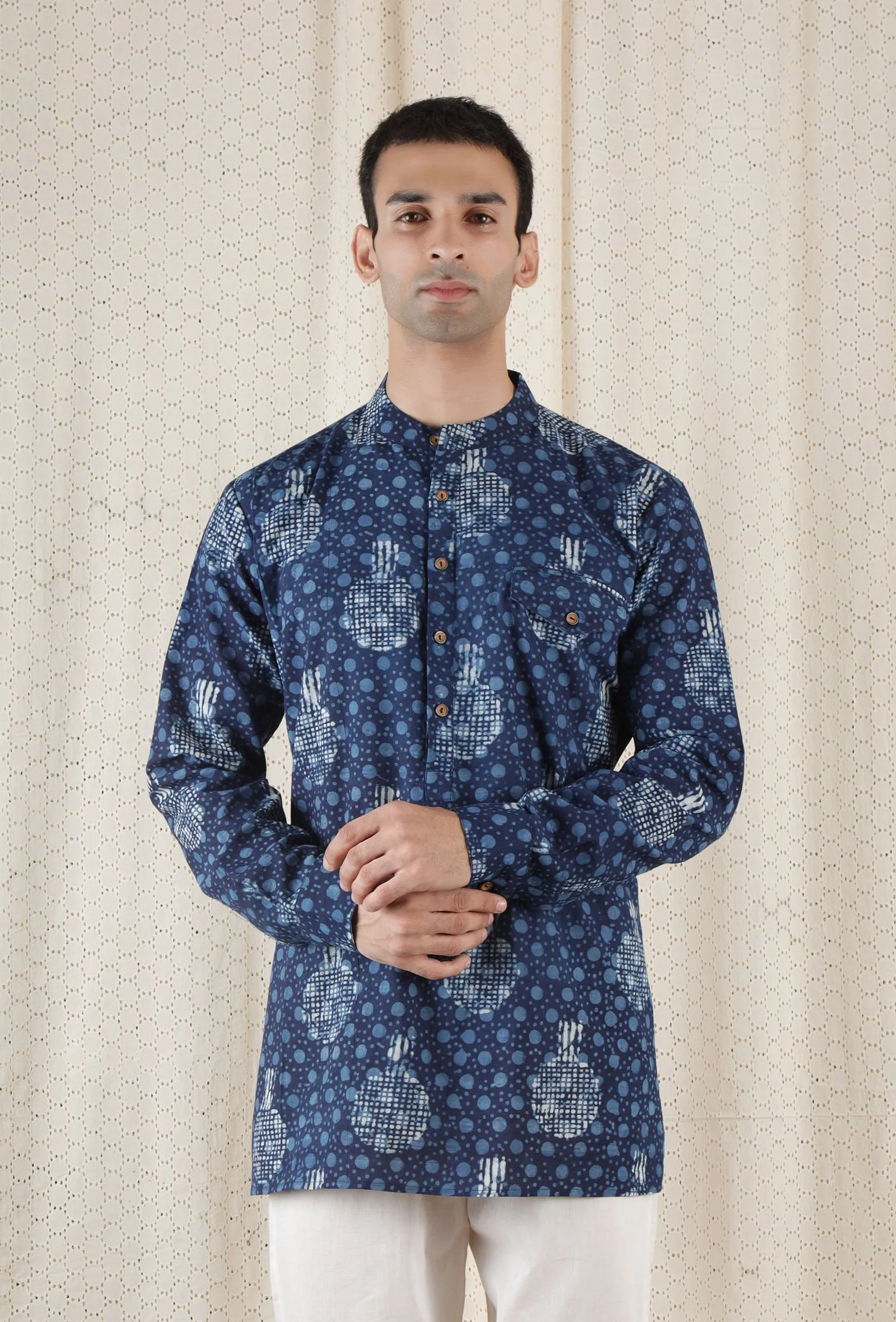 Jainil Cotton Indigo Short Kurta