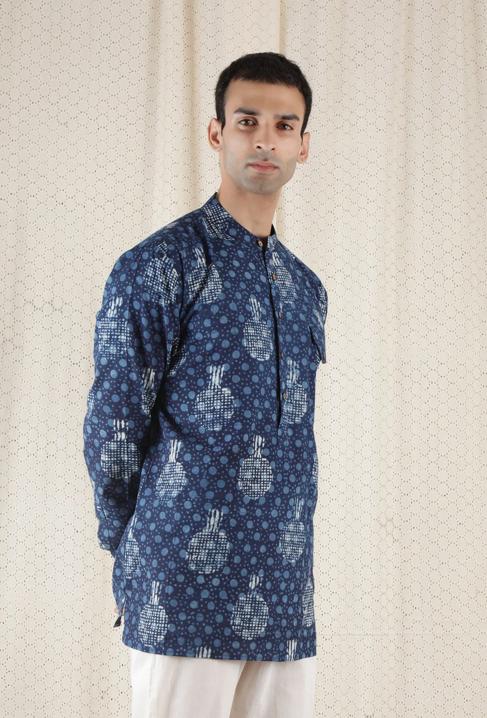 Jainil Cotton Indigo Short Kurta