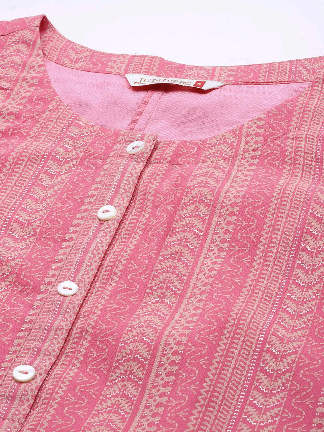 Jashvi Pink Ethnic Motif Printed Georgette High-Low Tunic.