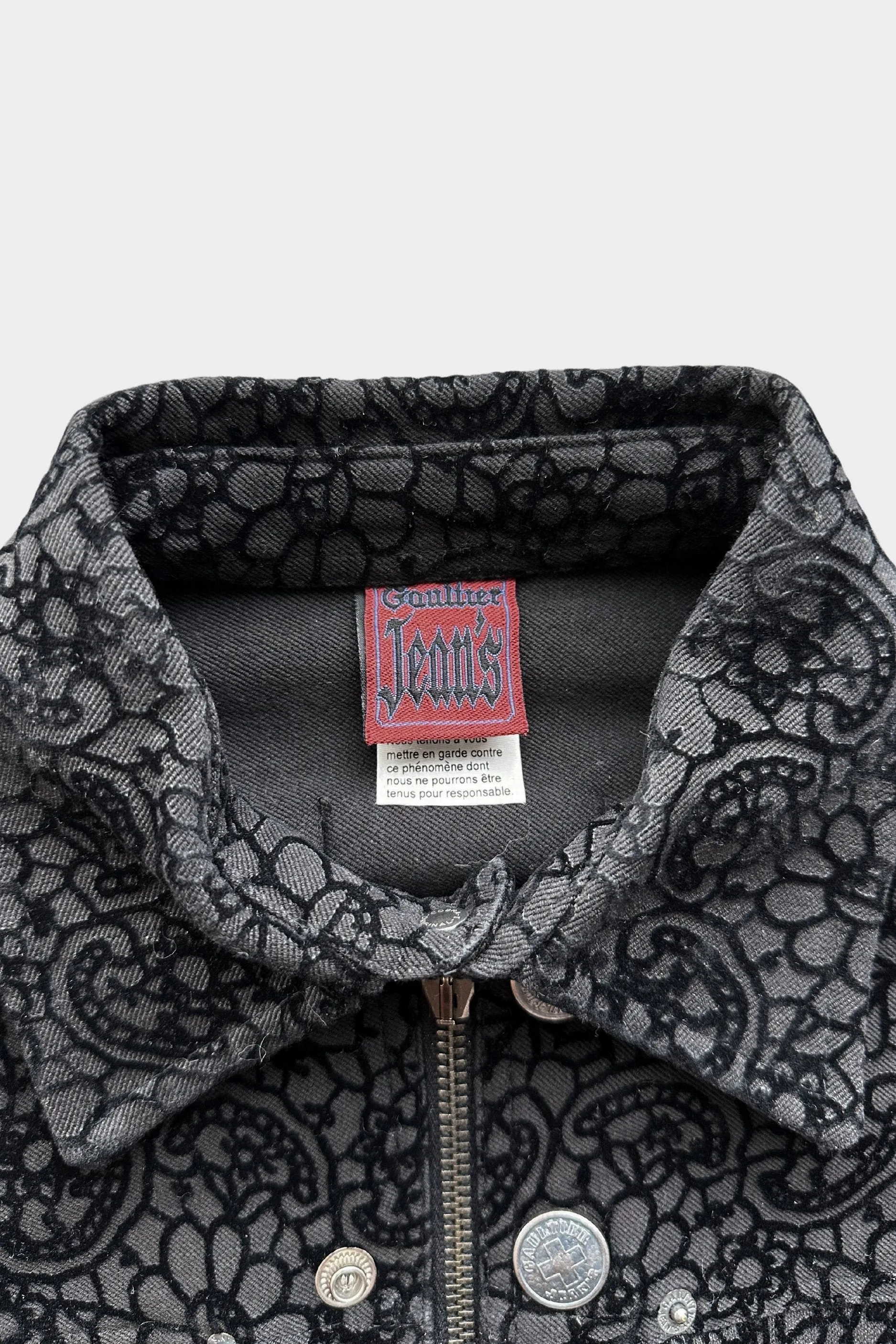 Jean Paul Gaultier 1990s Black Velvet Flocked Denim Jacket