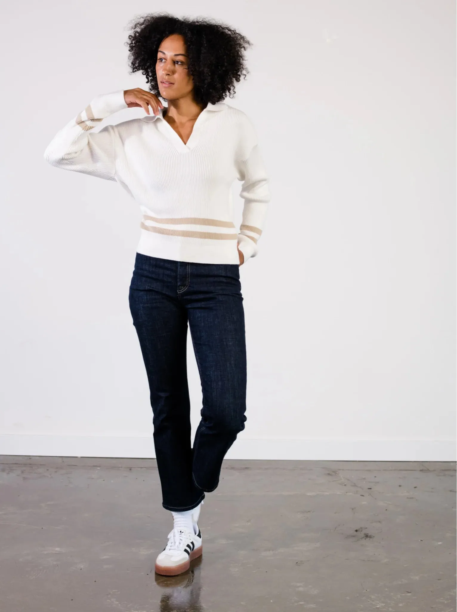 Jenna Polo Sweater - Almond & Brown Sugar