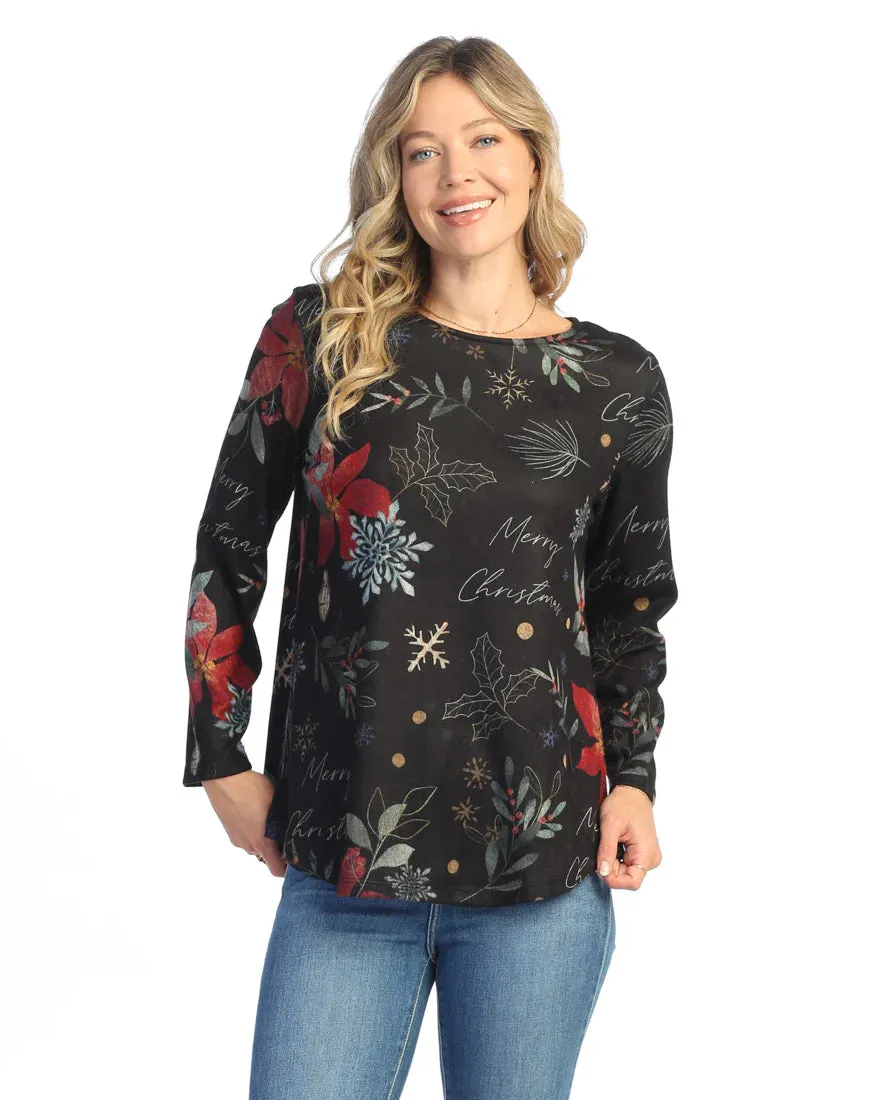 Jess & Jane NB2-1977 Poinsettia French Brush Tunic Top