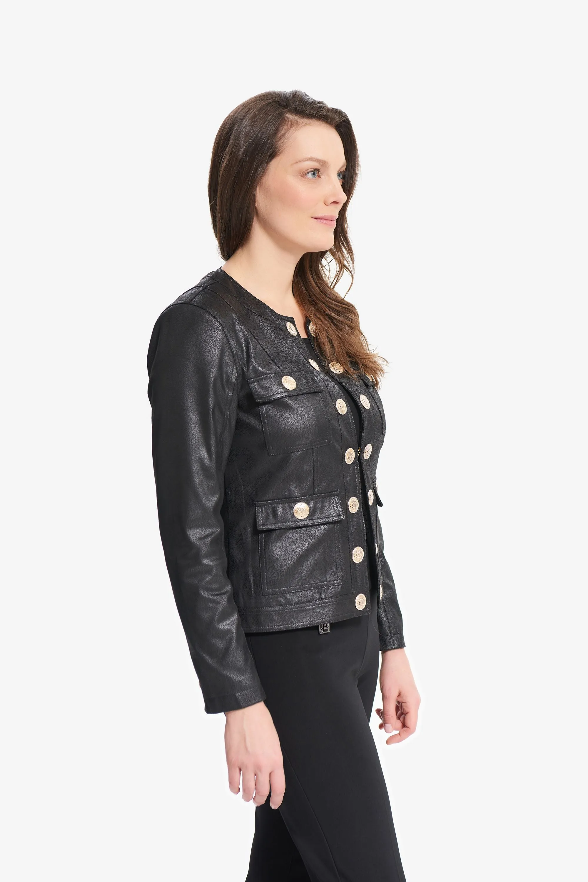 Joseph Ribkoff Faux Leather Cropped Jacket