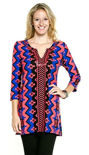 Joyous & Free Pink Geometric Print - La Vida Loca, Tunic Round Neck