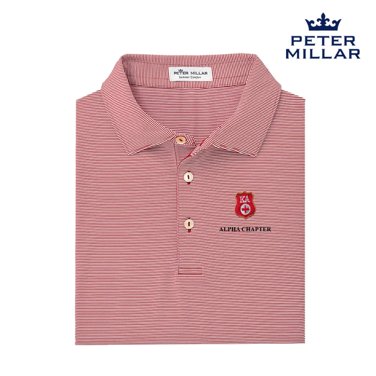 Kappa Alpha Personalized Peter Millar Jubilee Stripe Stretch Jersey Polo with Crest