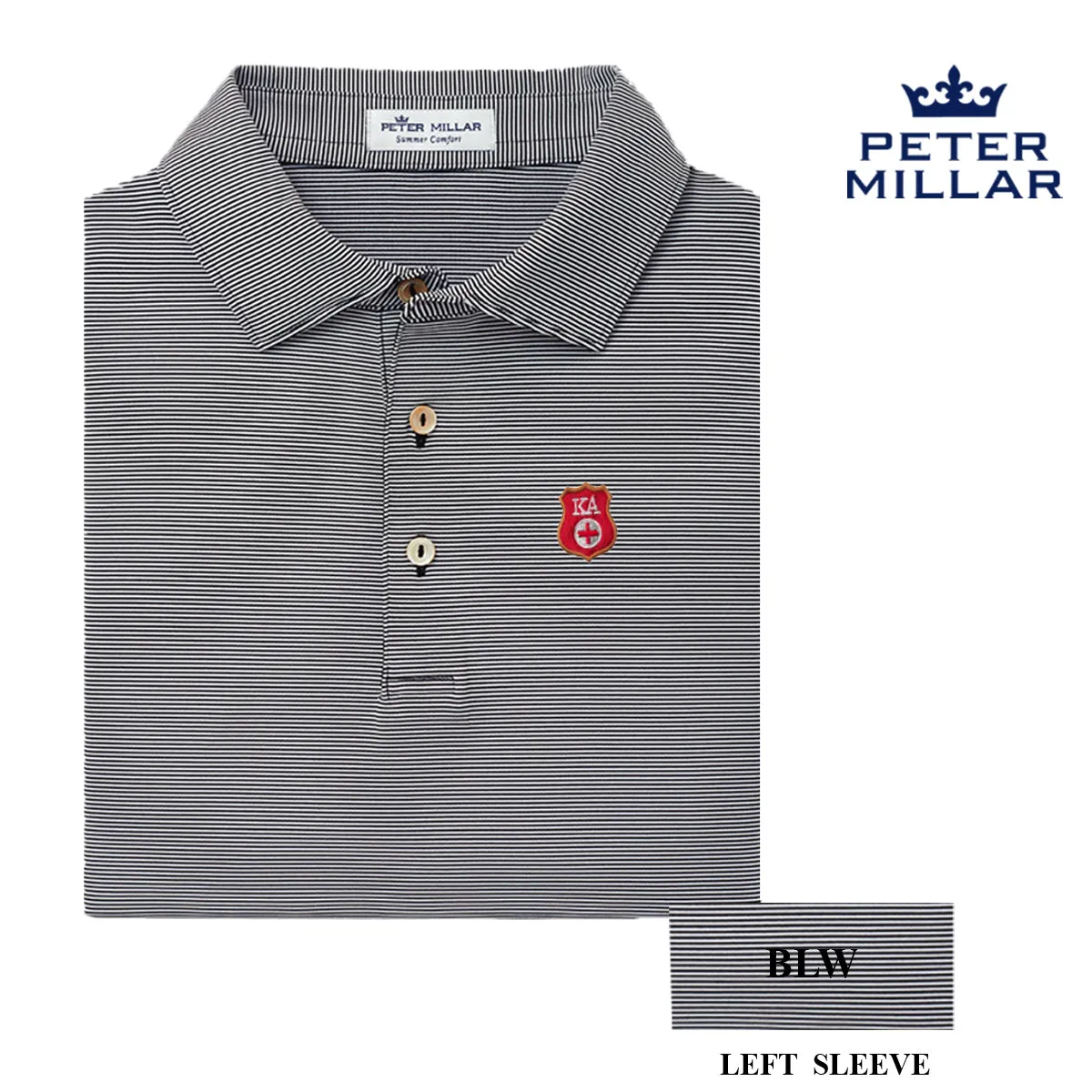 Kappa Alpha Personalized Peter Millar Jubilee Stripe Stretch Jersey Polo with Crest