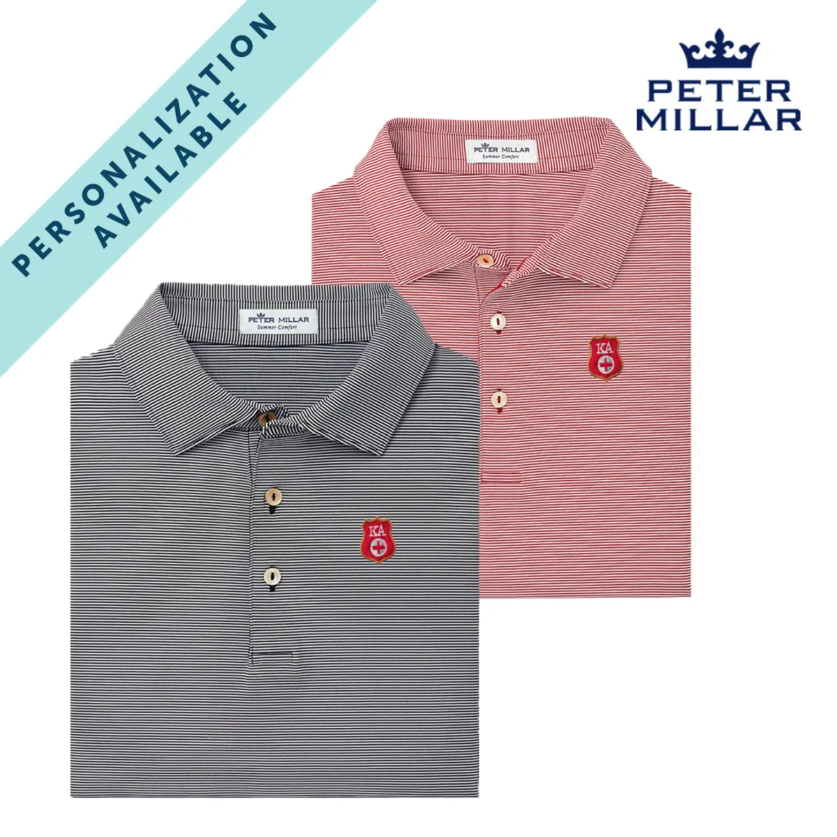 Kappa Alpha Personalized Peter Millar Jubilee Stripe Stretch Jersey Polo with Crest