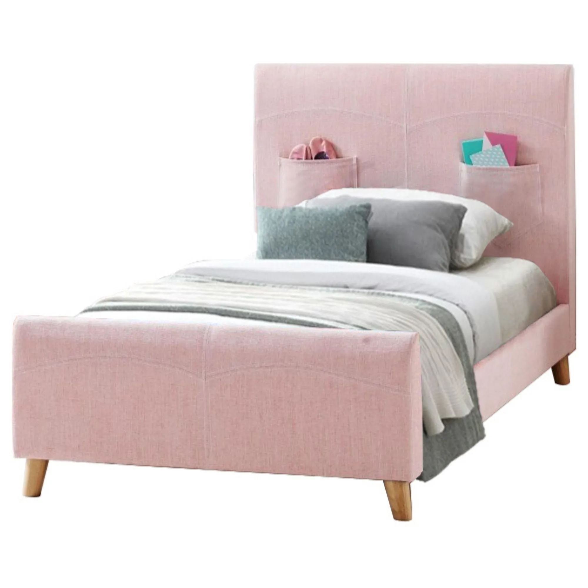 Kids Single Deluxe Fabric Upholstered Bed - Pink