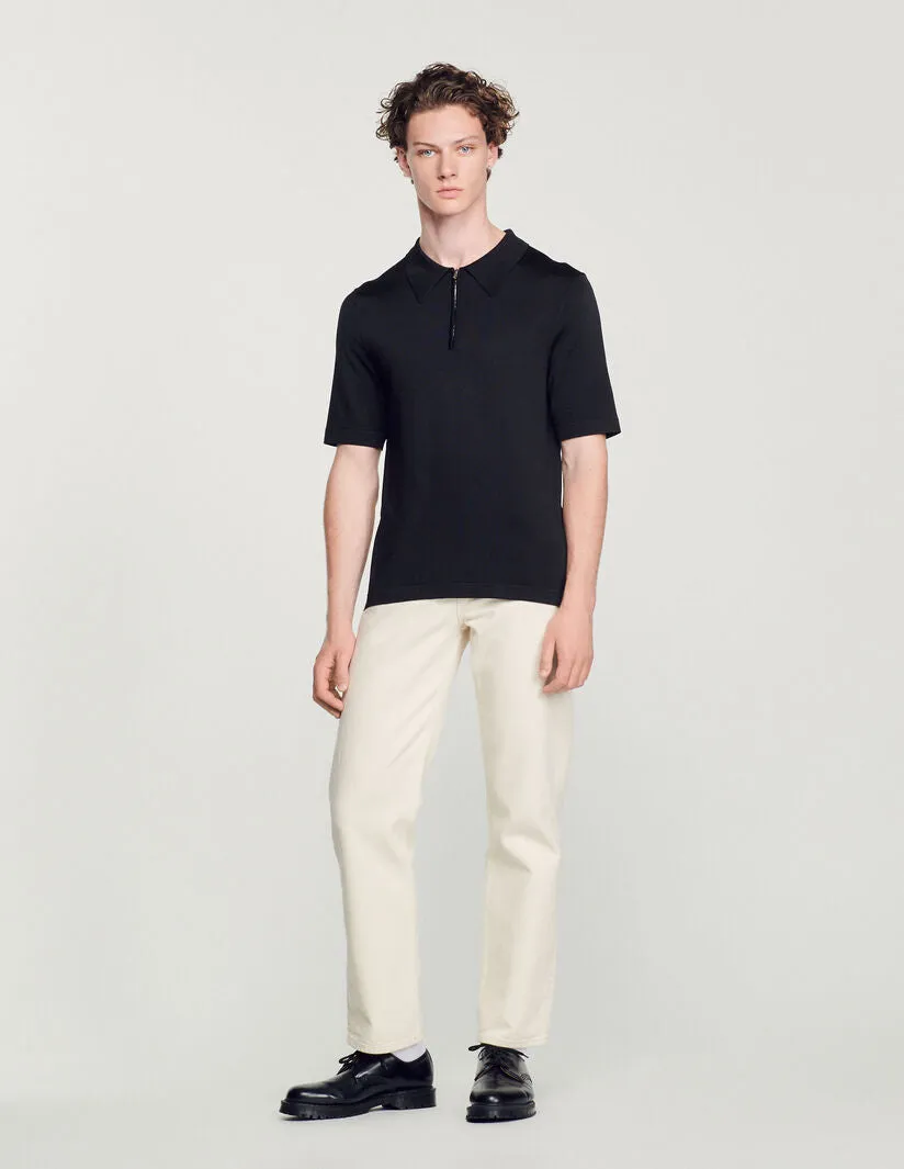 Knitted Polo Shirt With Zip Collar