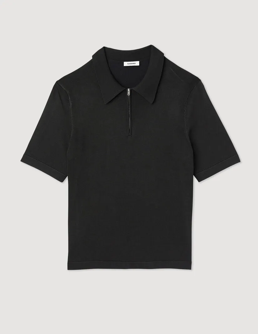 Knitted Polo Shirt With Zip Collar