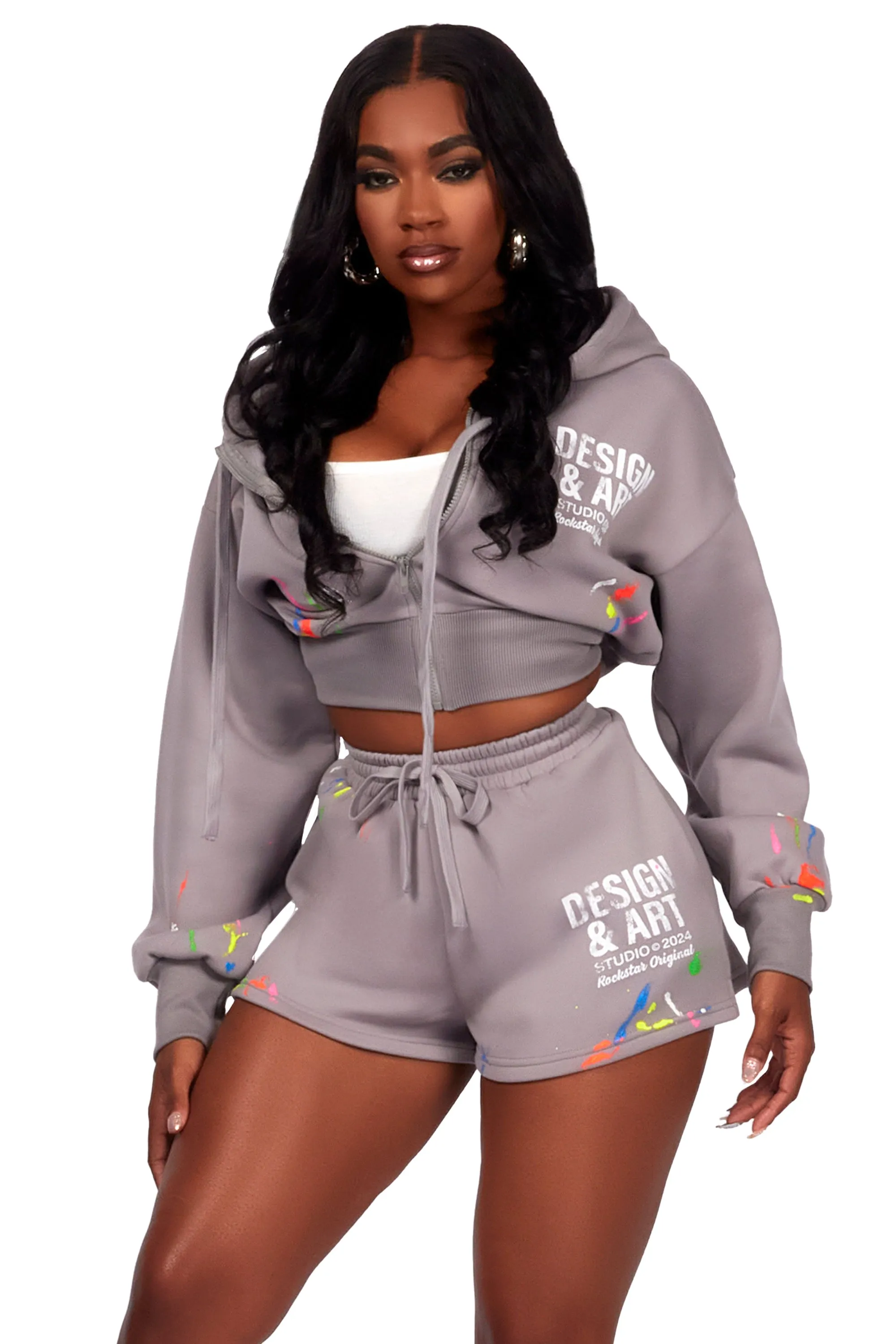 Kristiane Grey Zip Up Short Set