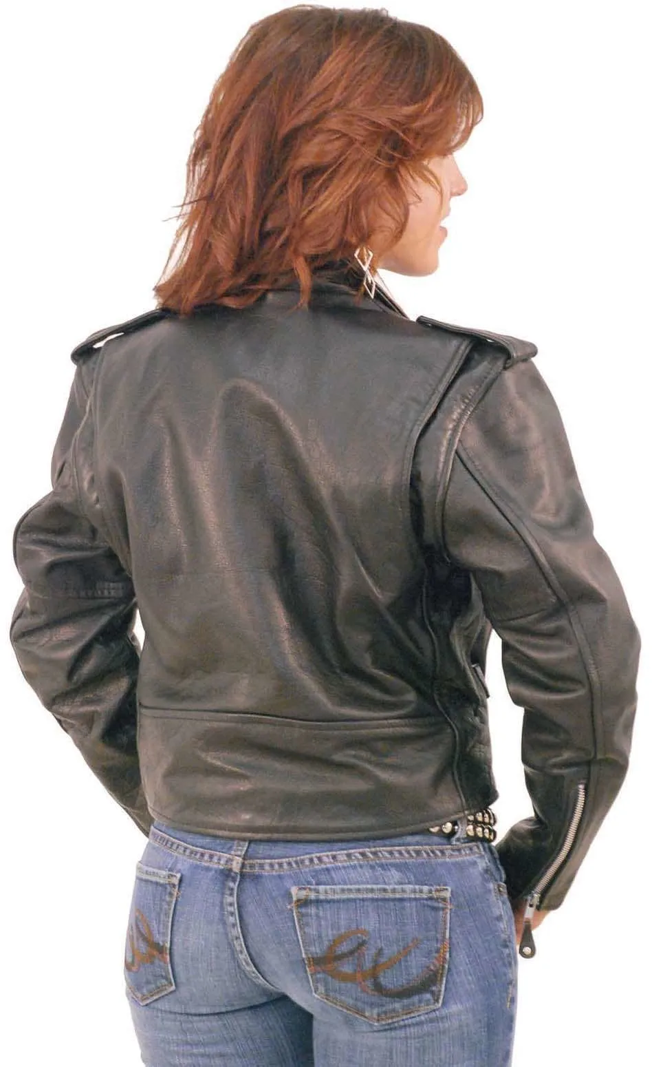 Ladies Cropped Leather Motorcycle Jacket #L200