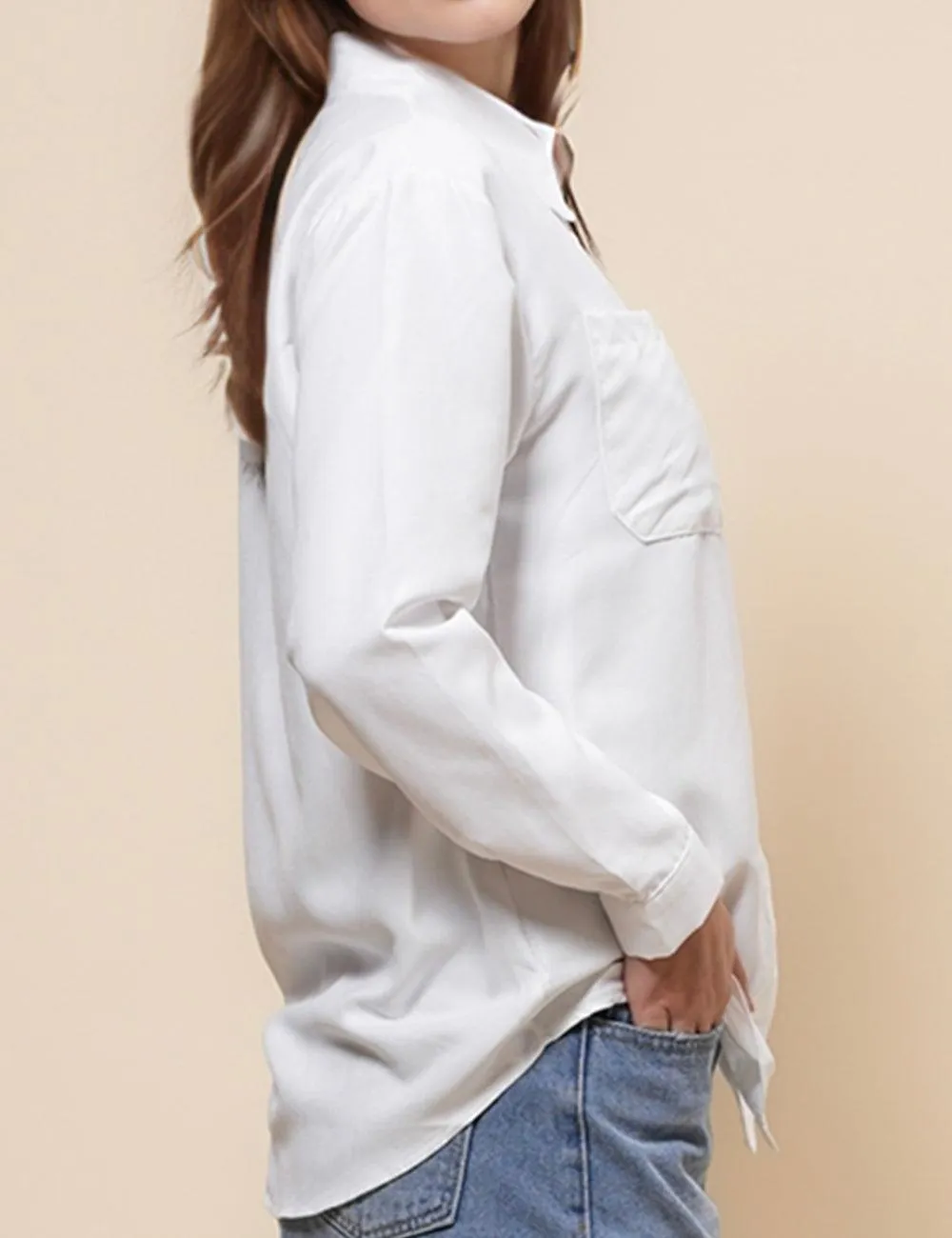 Ladies Turndown Collar Botton Down Smile Shirt SKT4870