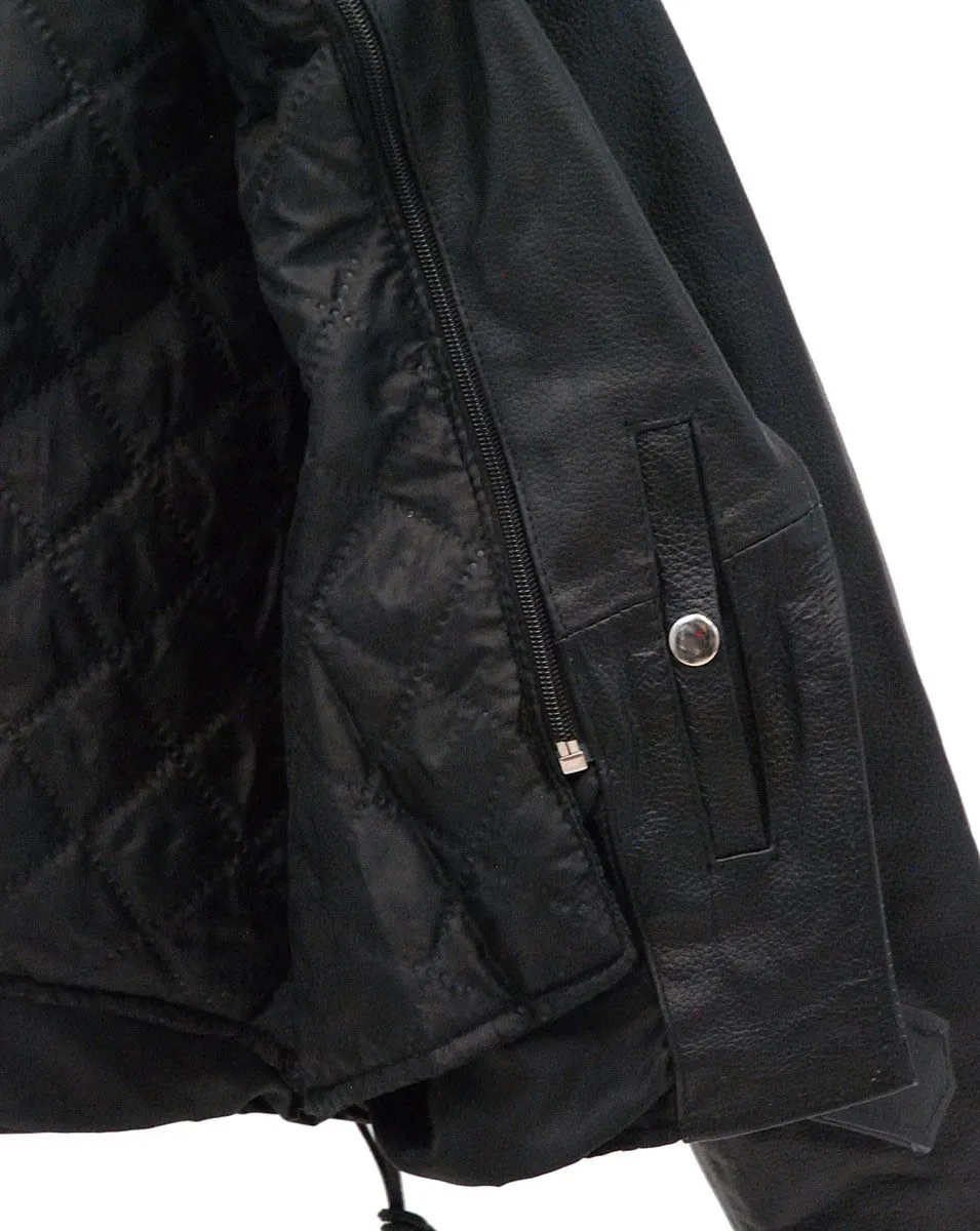 Leather Motorcycle Jacket w/Zip Out & Side Lace #L201LK ()