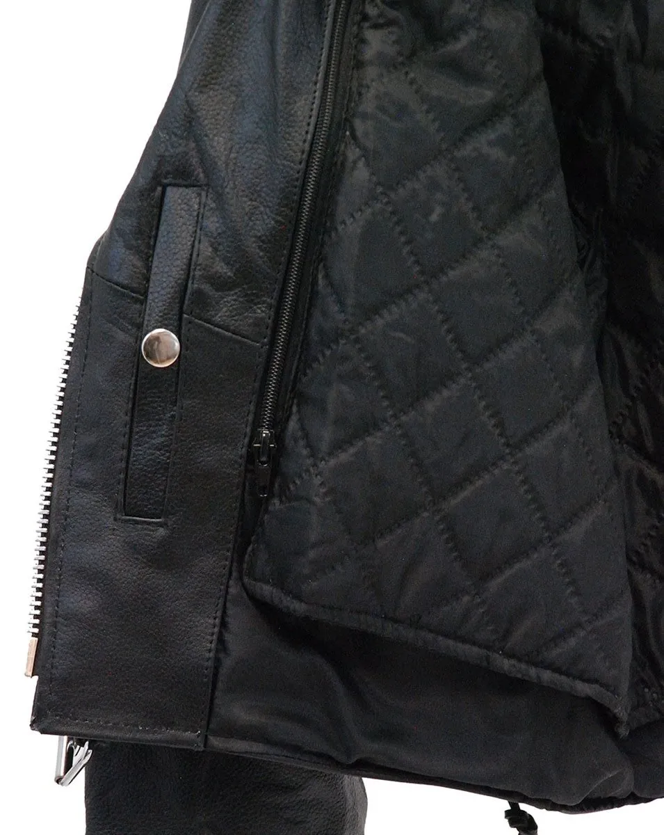 Leather Motorcycle Jacket w/Zip Out & Side Lace #L201LK ()