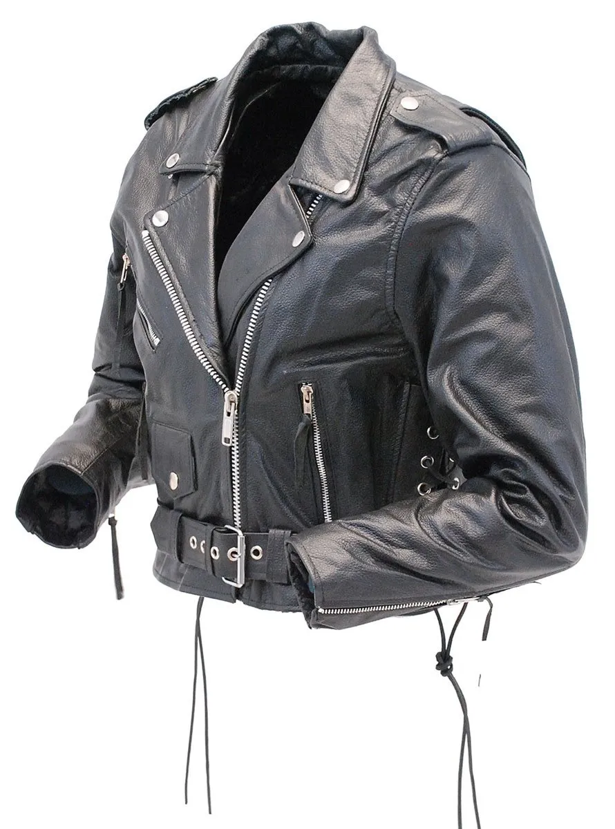 Leather Motorcycle Jacket w/Zip Out & Side Lace #L201LK ()