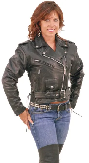 Leather Motorcycle Jacket w/Zip Out & Side Lace #L201LK ()