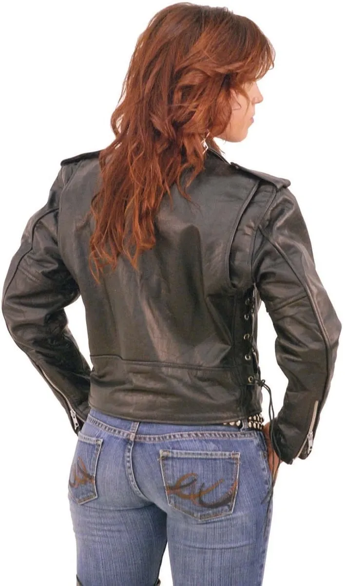 Leather Motorcycle Jacket w/Zip Out & Side Lace #L201LK ()