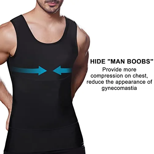 Lgtfy Mens Slimming Body Shaper Vest, Gynecomastia Compression Shirts, Tummy Control Undershirts - Change in Seconds Black