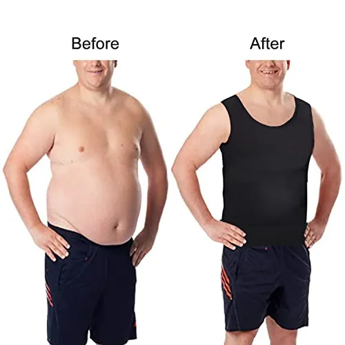 Lgtfy Mens Slimming Body Shaper Vest, Gynecomastia Compression Shirts, Tummy Control Undershirts - Change in Seconds Black