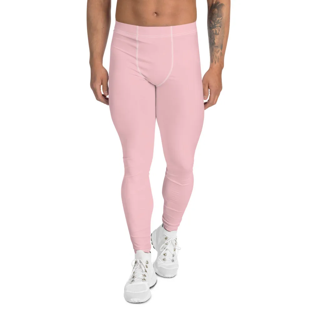 Light Pink Men's Leggings, Modern Pastel Solid Color Best Minimalist Gay Friendly Meggings-Made in USA/EU/MX