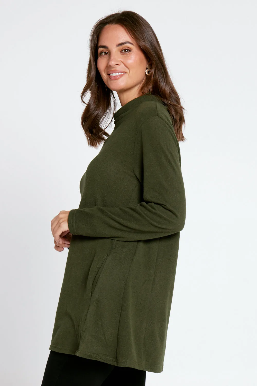 Lina Cowl Knit Tunic - Khaki