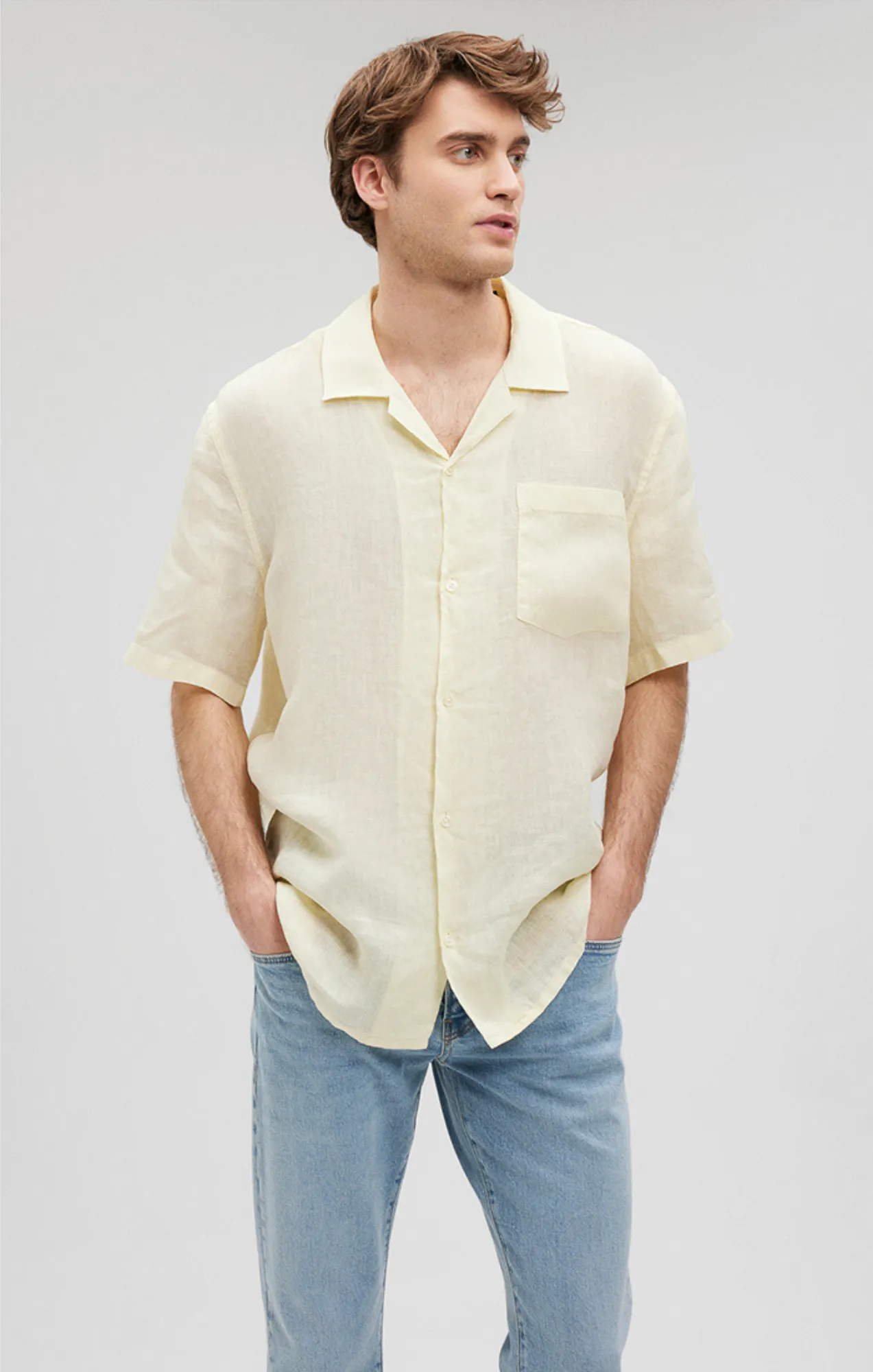 LINEN SHORT SLEEVE SHIRT IN TRANSPARENT YELLOW