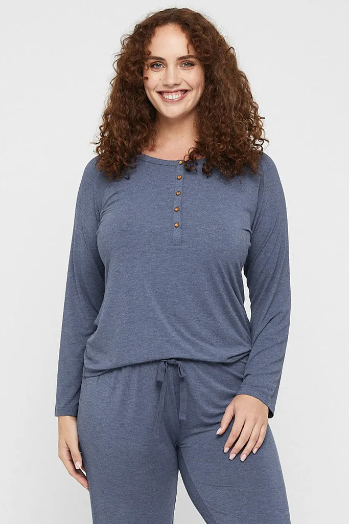 Long Sleeve Henley Top - Twilight