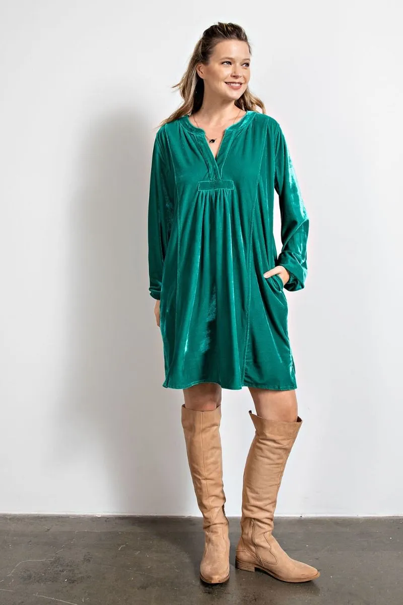 Loose fit soft velvet tunic dress with pockets