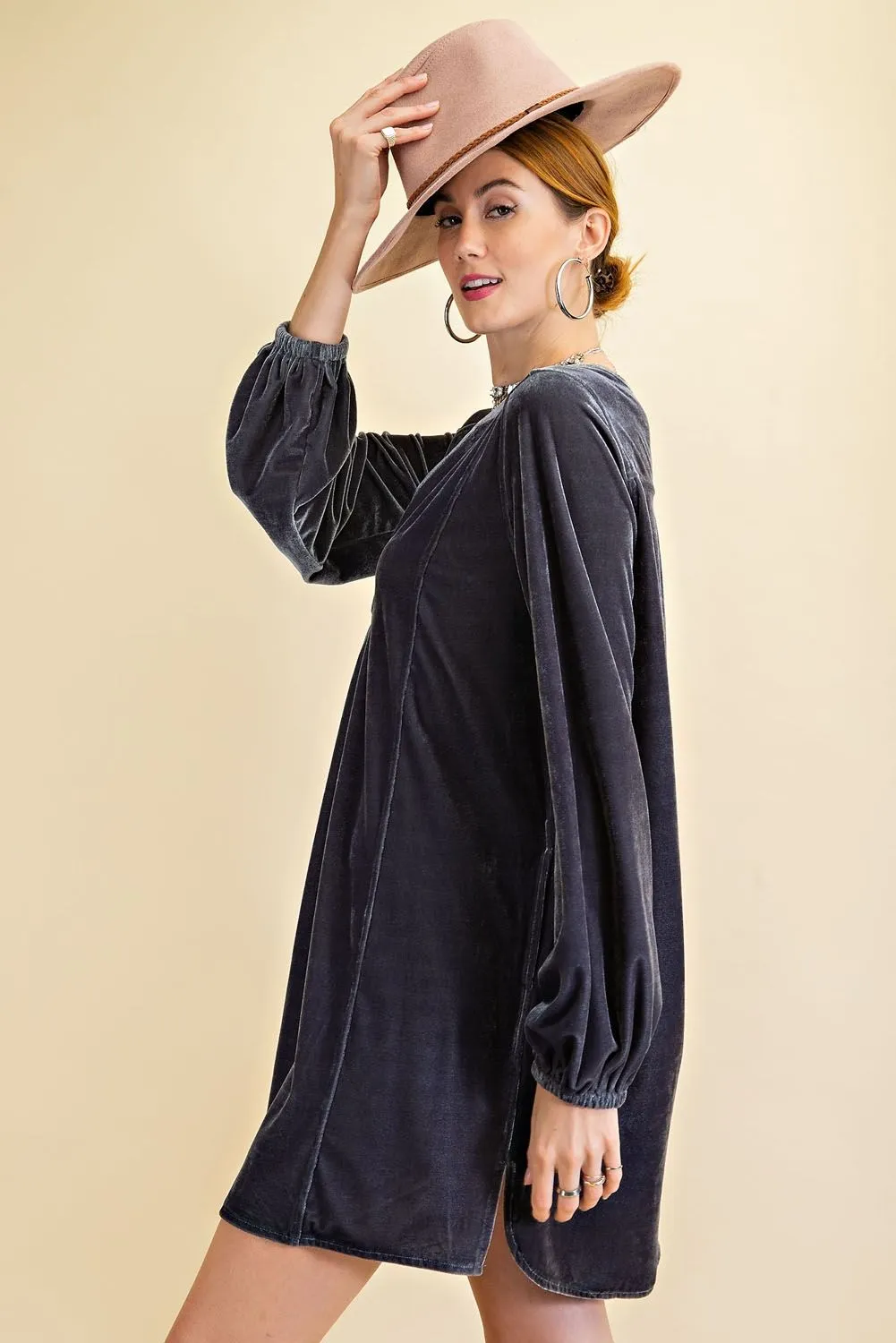 Loose fit soft velvet tunic dress with pockets