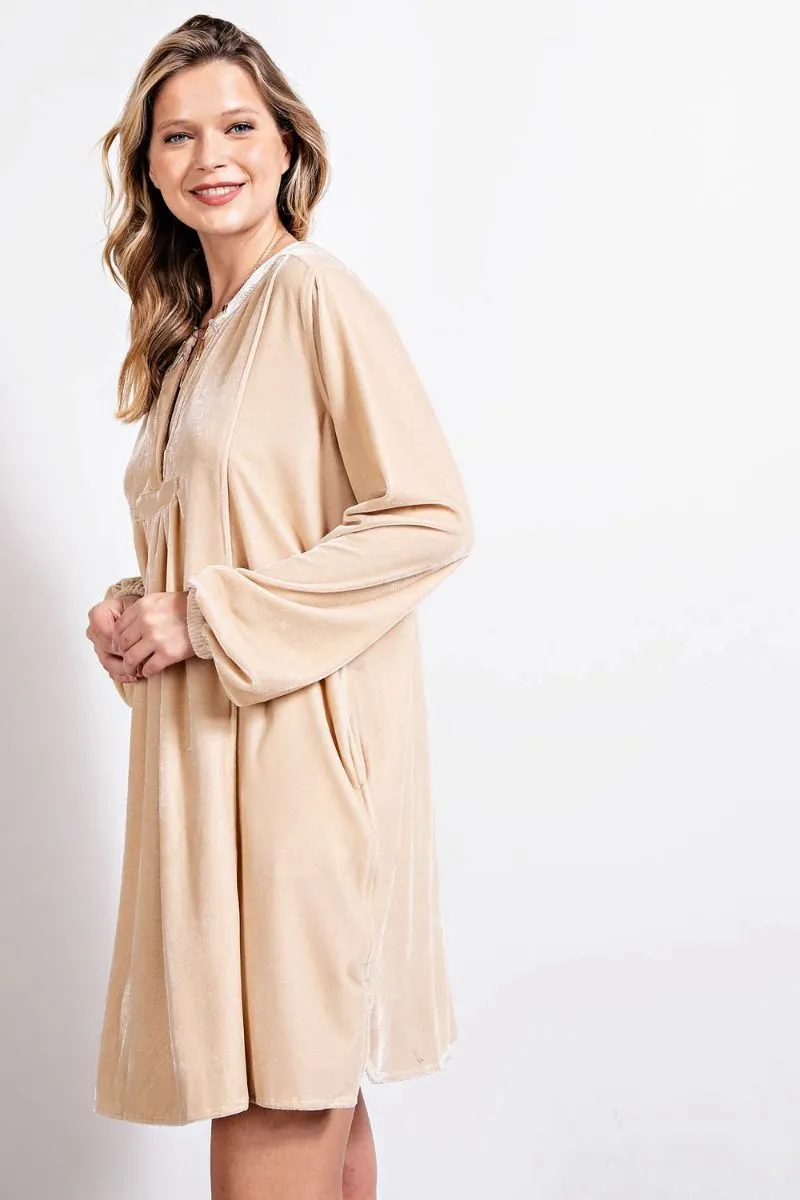 Loose fit soft velvet tunic dress with pockets