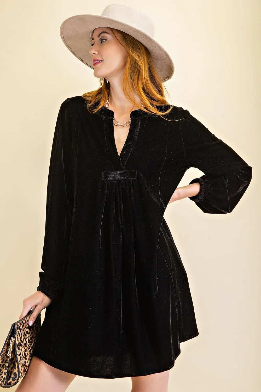 Loose fit soft velvet tunic dress with pockets