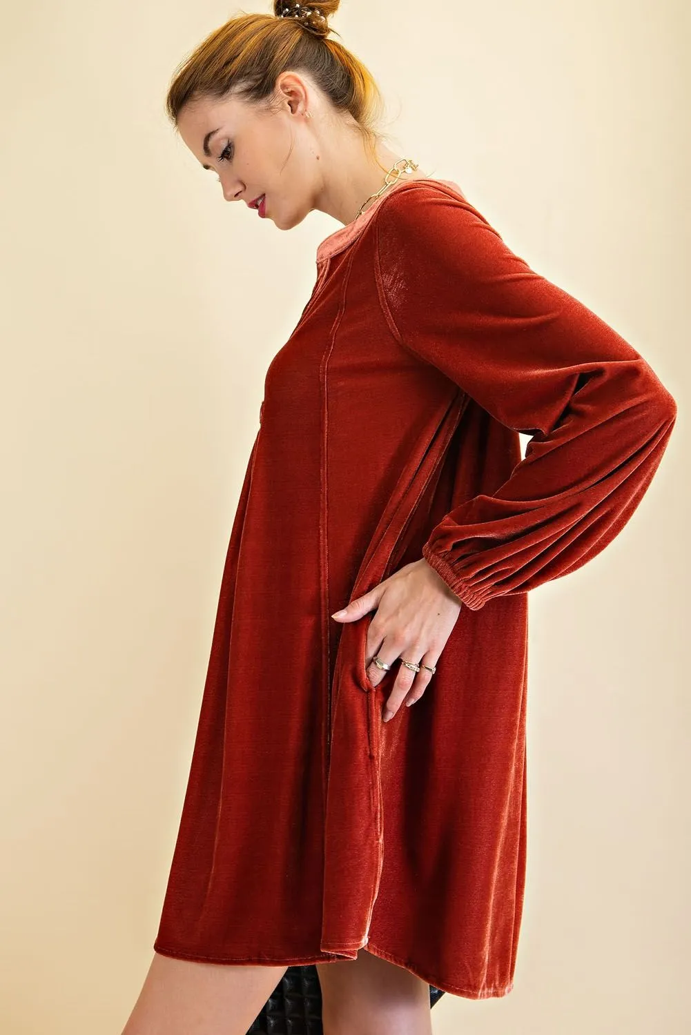 Loose fit soft velvet tunic dress with pockets