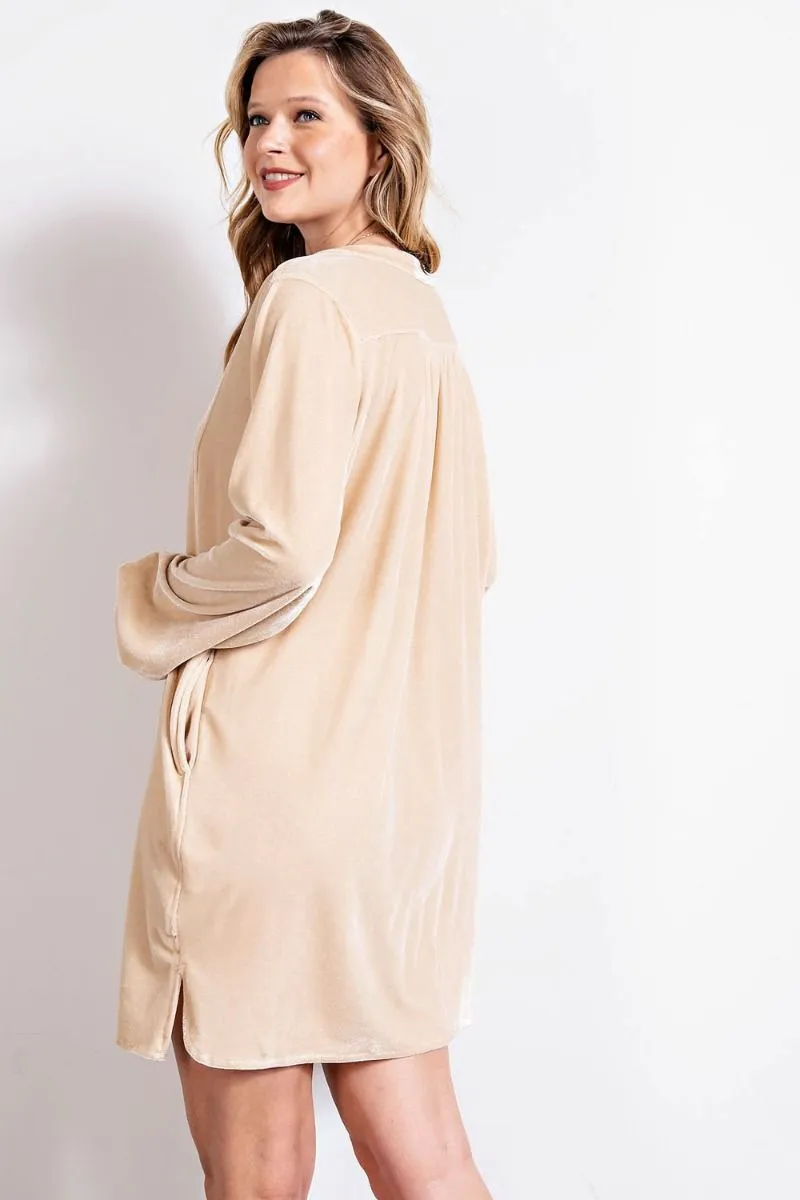 Loose fit soft velvet tunic dress with pockets