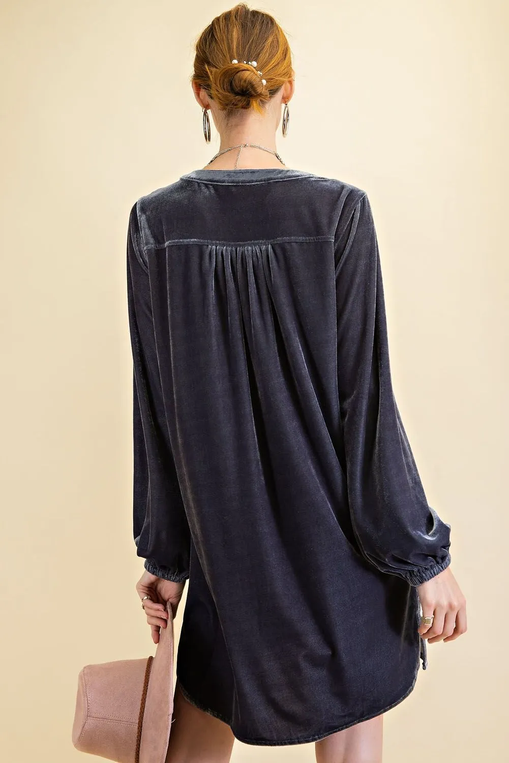 Loose fit soft velvet tunic dress with pockets