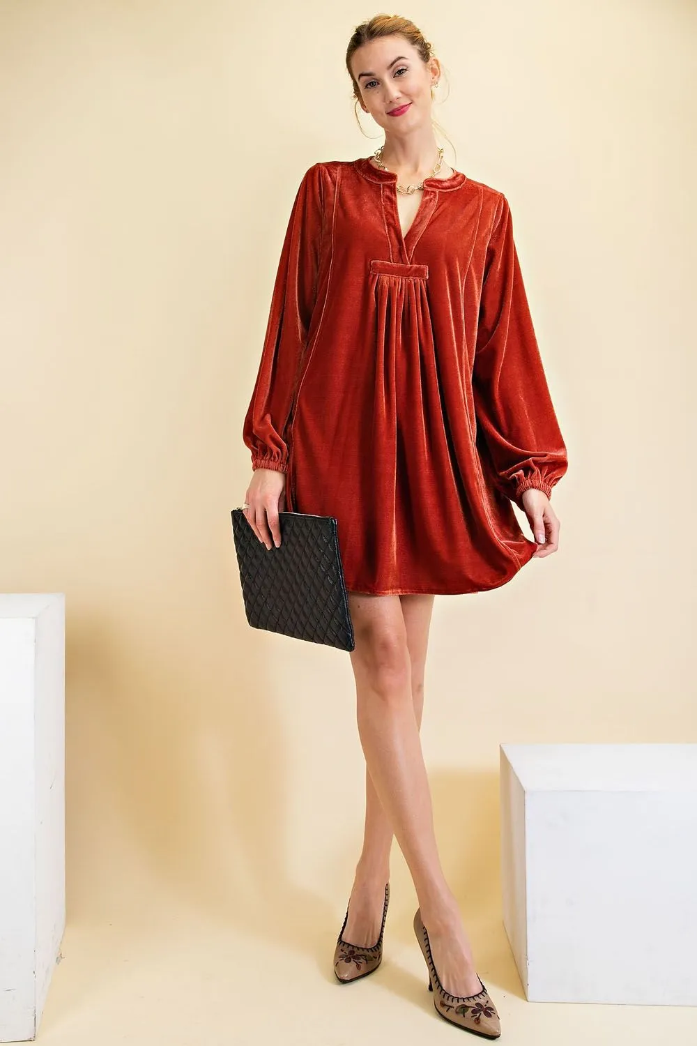 Loose fit soft velvet tunic dress with pockets