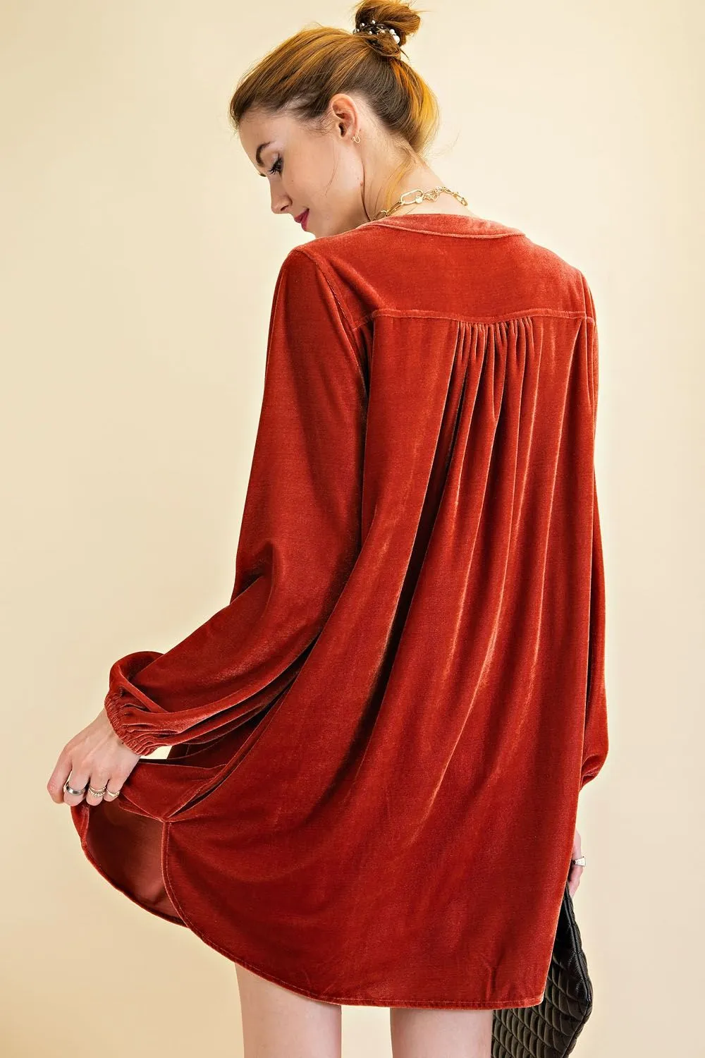 Loose fit soft velvet tunic dress with pockets