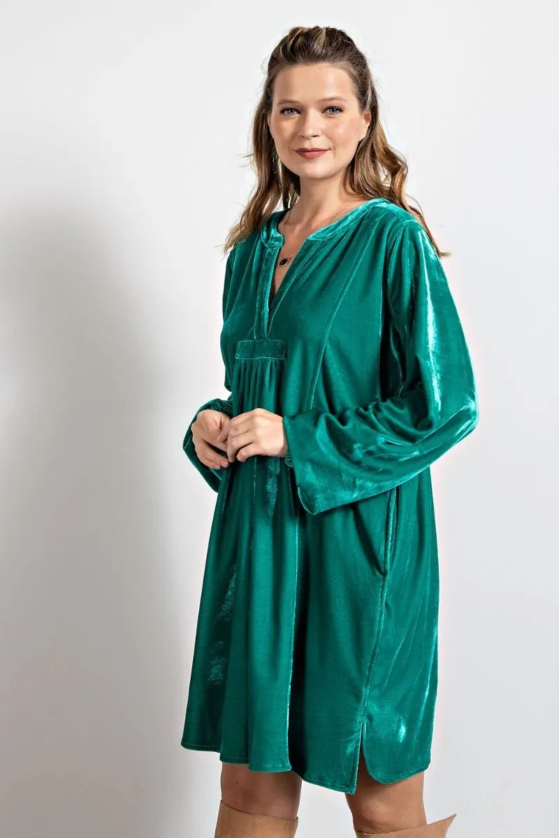 Loose fit soft velvet tunic dress with pockets