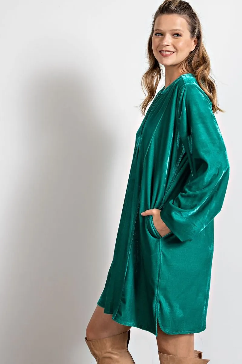 Loose fit soft velvet tunic dress with pockets