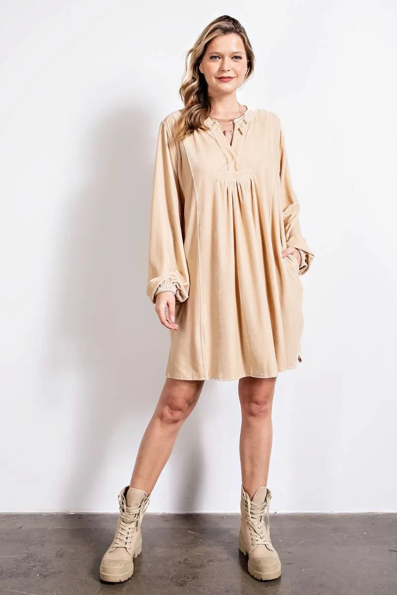 Loose fit soft velvet tunic dress with pockets