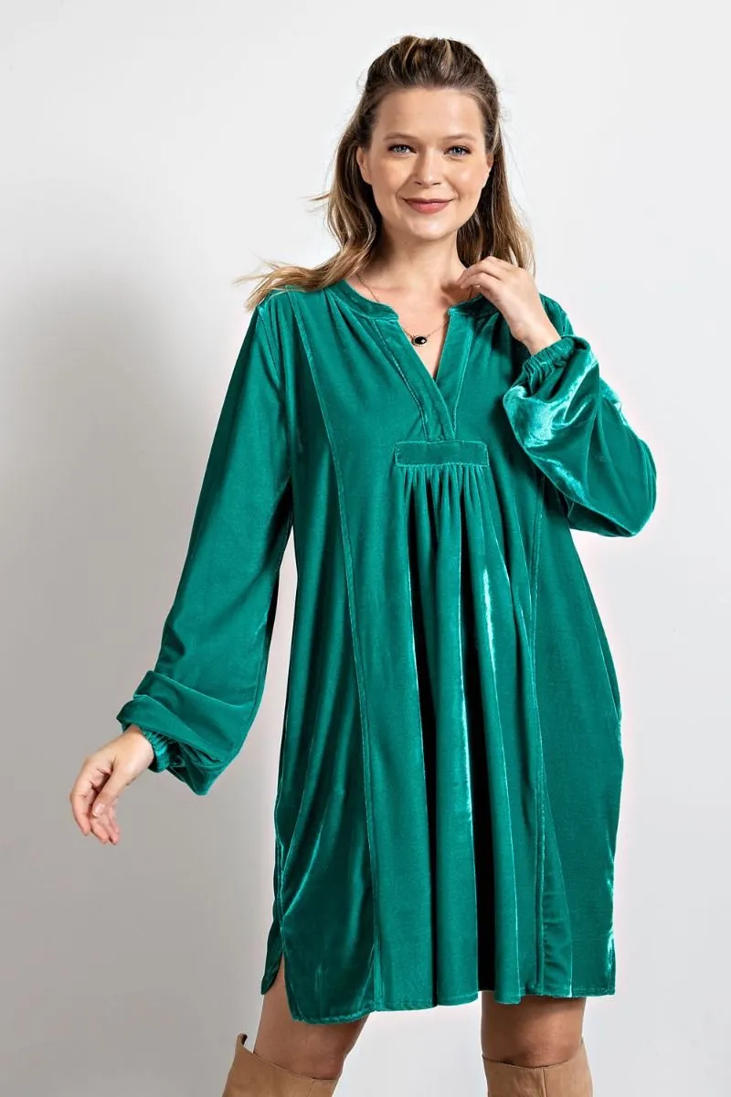 Loose fit soft velvet tunic dress with pockets