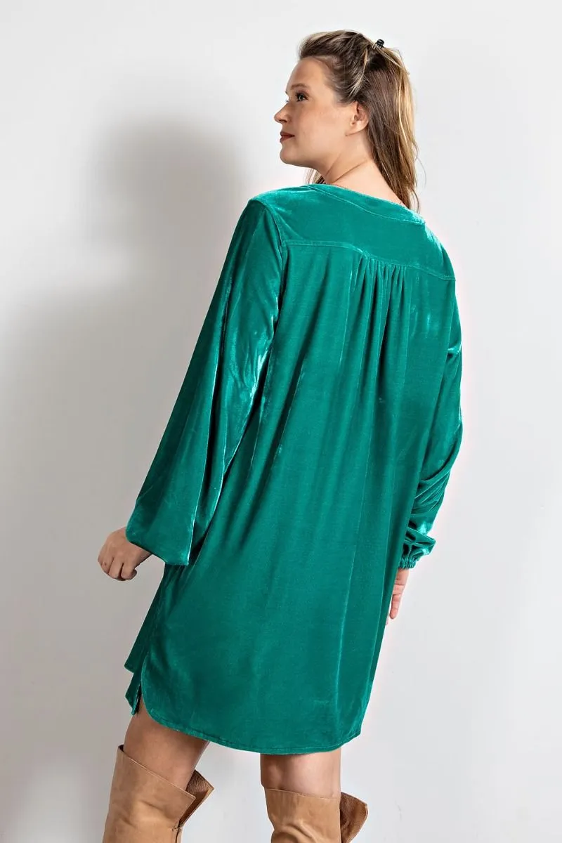 Loose fit soft velvet tunic dress with pockets