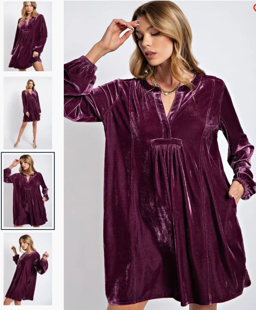 Loose fit soft velvet tunic dress with pockets