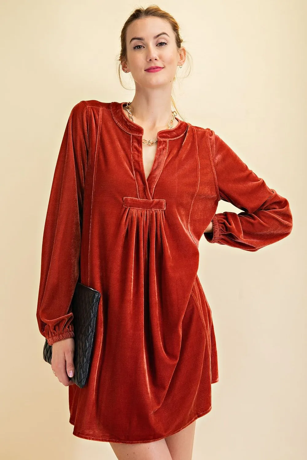 Loose fit soft velvet tunic dress with pockets