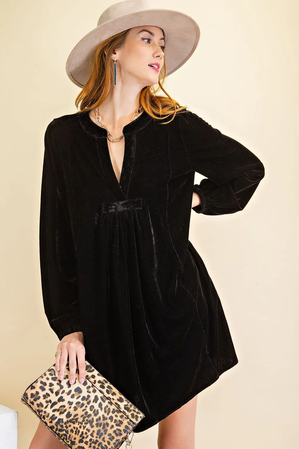 Loose fit soft velvet tunic dress with pockets