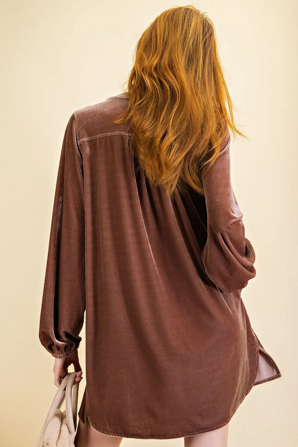 Loose fit soft velvet tunic dress with pockets