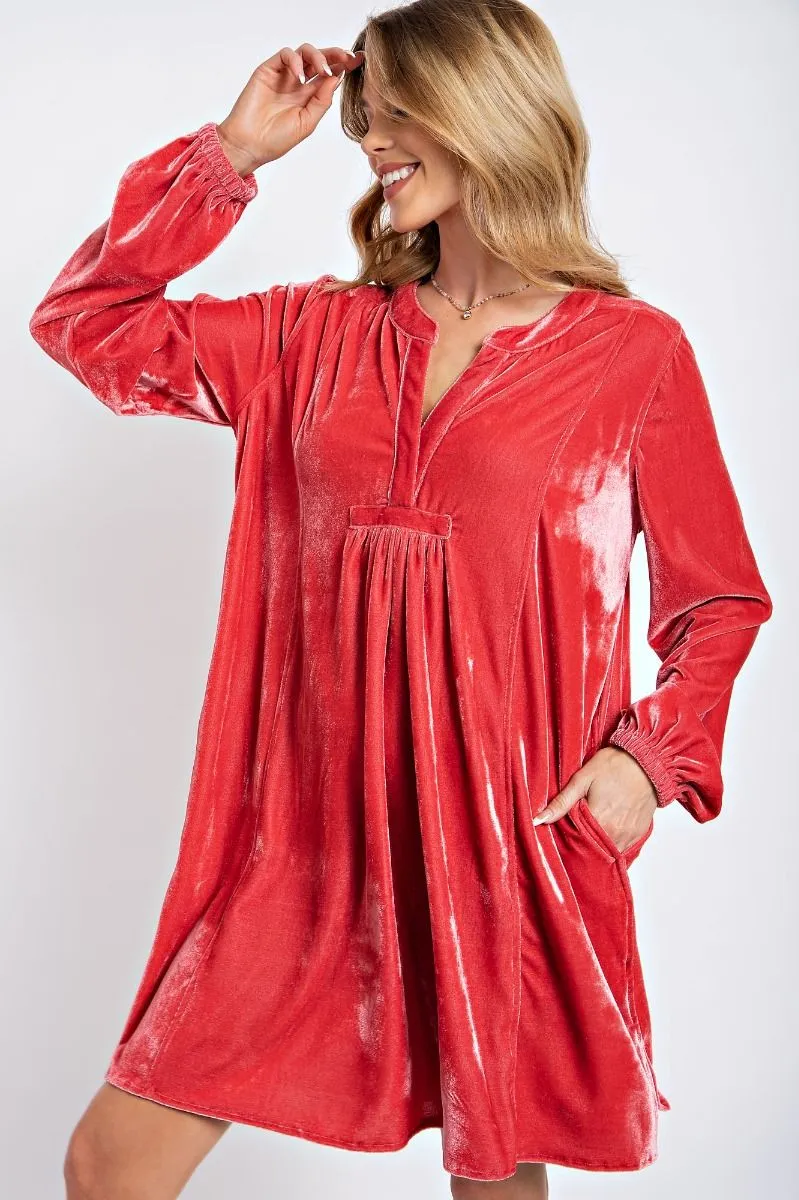 Loose fit soft velvet tunic dress with pockets