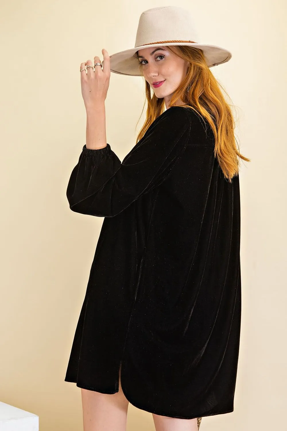 Loose fit soft velvet tunic dress with pockets