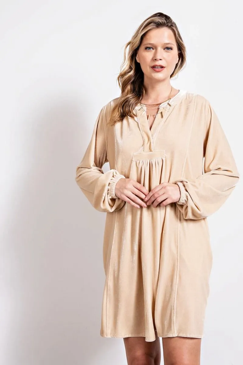 Loose fit soft velvet tunic dress with pockets